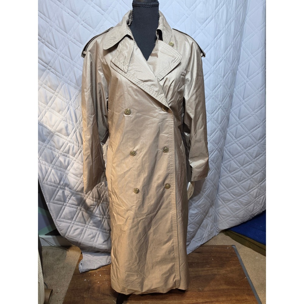 Vintage Outbrook Metallic Champagne Double Breasted Trench Coat With Liner 10